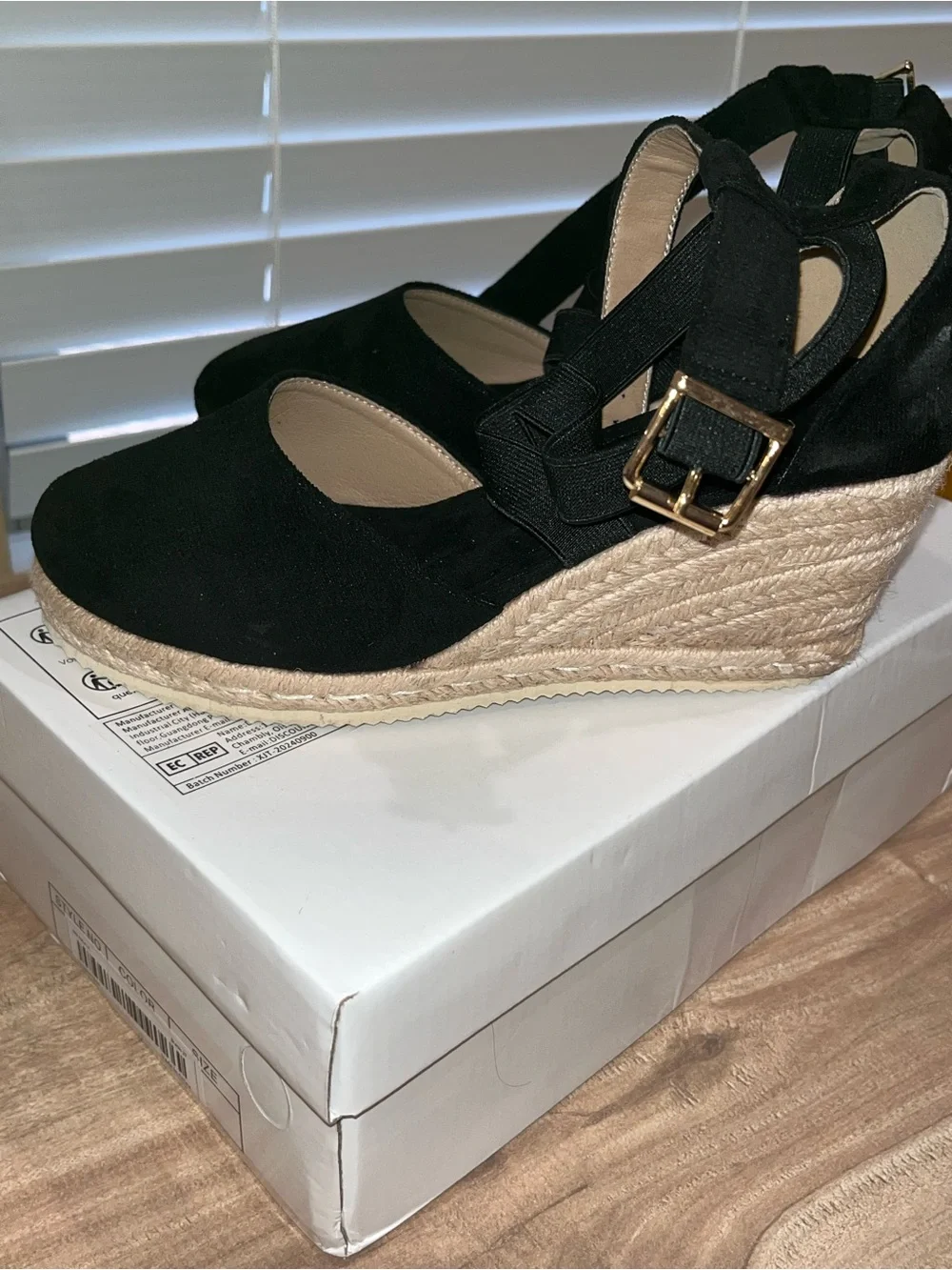Classic Black Crisscross Espadrille Wedge Heels